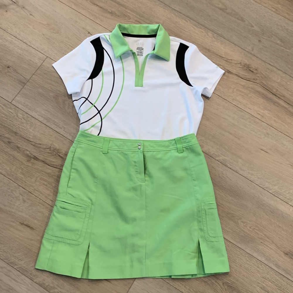 Izod Green and White Golf Skirt & Shirt Size 4 with Black Trim #101 - Picture 13 of 14